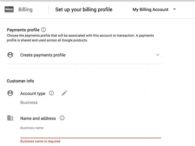 Create your Google payments profile