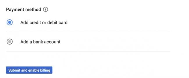 Enter Google account payment info